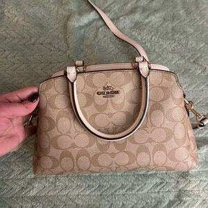 Coach signature canvas white/tan mini Darcie carry all crossbody